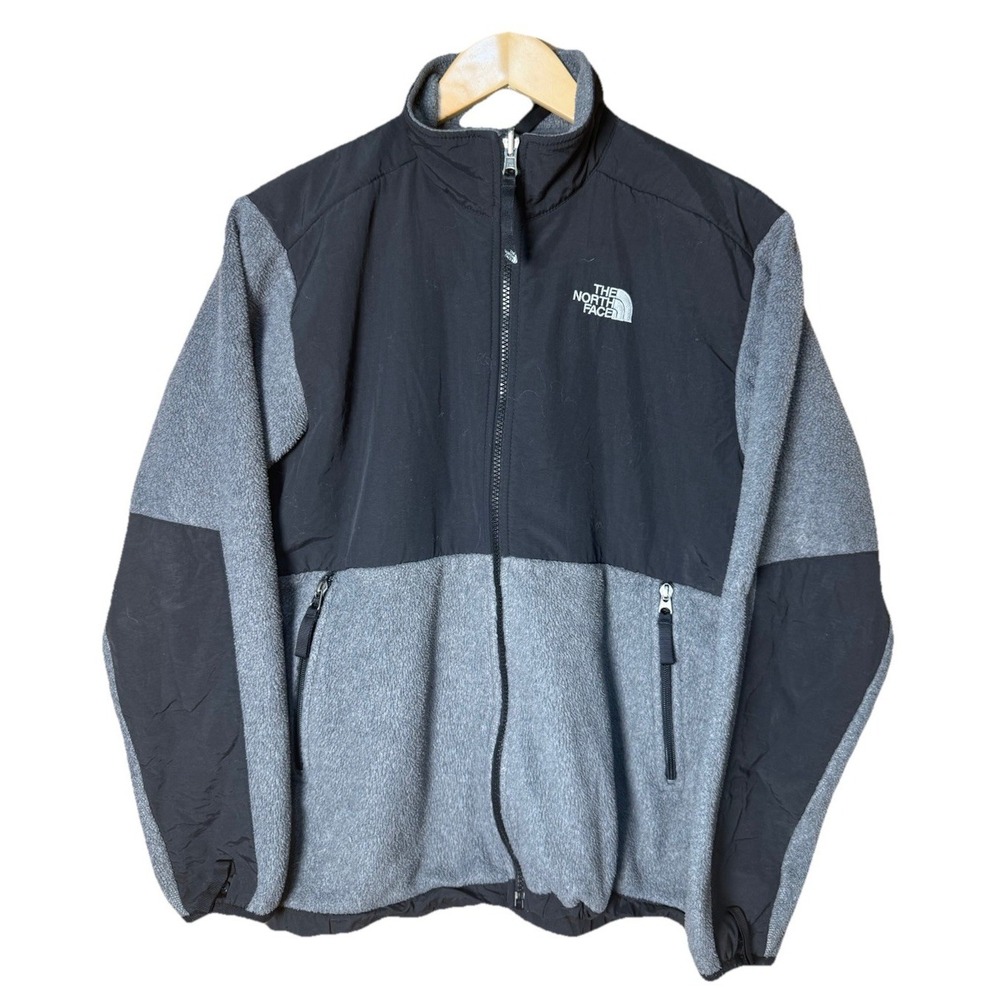 The North Face Denali Jacket Youth Large Black Gray Polartec Fleece Outdoor EUC